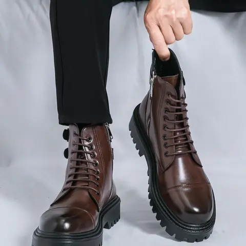 Men's Business Formal Lace Up Ankle Boots, Fashionable Pointed Toe Boots for Work Office, Male All-match Commuter Shoes for Daily Wear, Ankle Bootie