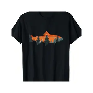 Men's Premium Cotton Round Neck T-Shirt - Trout Fly Fishing Design, Breathable, Comfortable for All-Day Wear, Machine Washable - Ideal for Outdoor Enthusiasts graphic tee men's t shirts good graphic tees