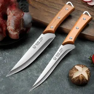 Kitchen Knife Set, BPA-Free Stainless Steel, Sharp Meat & Fruit Carving Knives, Wooden Handle, Professional Food Processing Tools