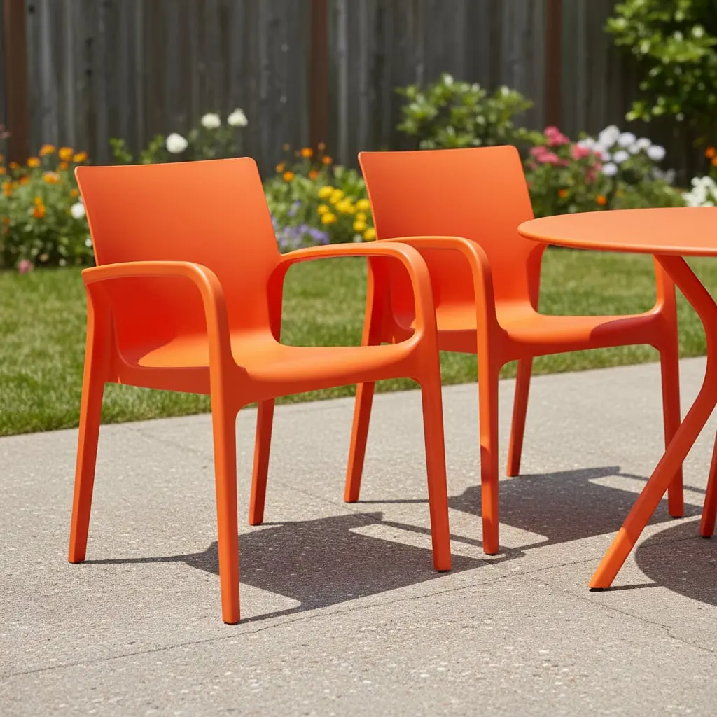 HomeRoots Stackable Outdoor Dining Chairs - Set of 2, 31.30x23.60x22.80 in. Heavy-Duty Orange Plastic Stacking Chairs, Stackable Chairs