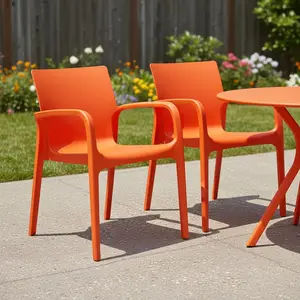 HomeRoots Stackable Outdoor Dining Chairs - Set of 2, 31.30x23.60x22.80 in. Heavy-Duty Orange Plastic Stacking Chairs, Stackable Chairs