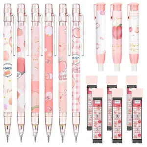 15Pcs Christmas Kawaii Mechanical Pencil Set Cute Peach Mechanical Pencils with Tubes 0.5 mm Pen Refills and Erasers for Teacher Student Stocking Stuffing Party Favors