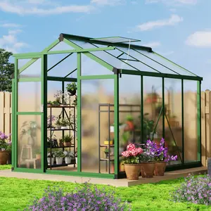 6x8 FT Greenhouse, Large Aluminum Greenhouses for Outdoors, Heavy Duty Polycarbonate Greenhouse with Roof Vent, Walk-in Green Houses for Winter Garden, Backyard, Patio, Lawn, Easy Assembly