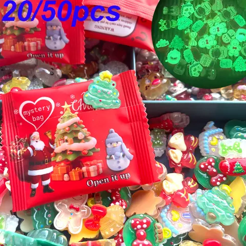 20/50-Piece Glow-In-The-Dark Resin Christmas Decorative Gift Bags, Creative Gift, Santa Reindeer Snowflake Patterns, for DIY Crafts Scrapbook Holiday Decoration, Festive Christmas Ornaments