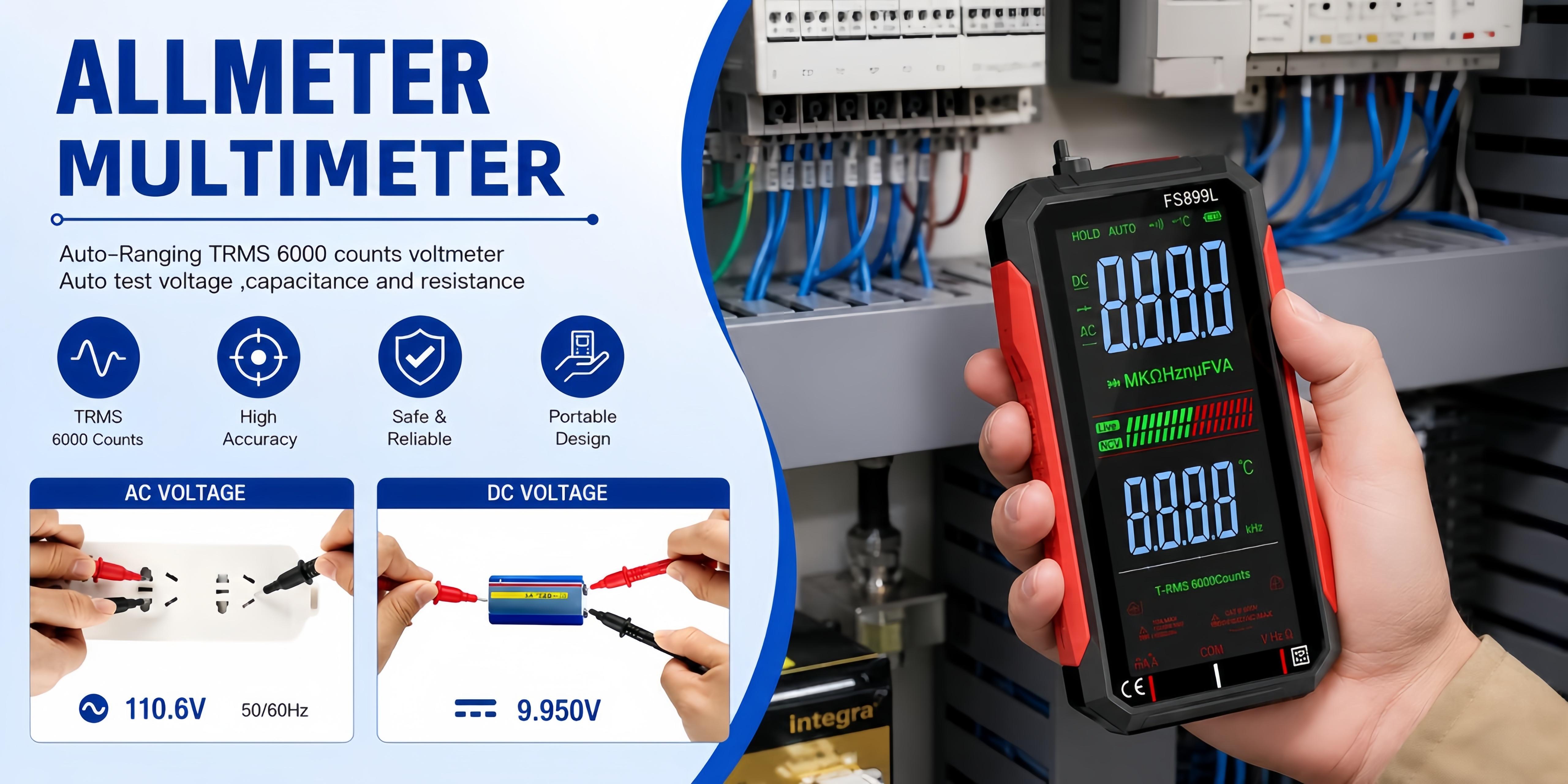 Fully Automatic True RMS (TRMS) 6000 Count Digital Voltmeter - A reliable voltage tester suitable for home, automotive, and industrial applications; a professional electrical tool.