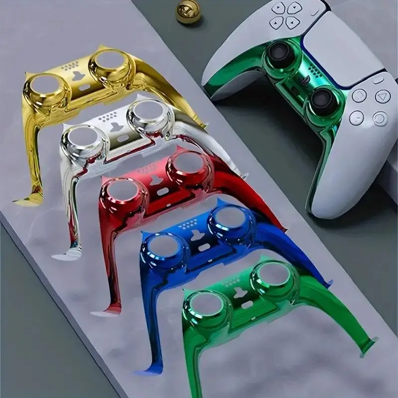DIY Chrome-Black Glossy Replacement Controller Shell, Upgrade Shell for PS5 Slim Custom Plates Cover, Gaming Console Accessories Compatible with PS5