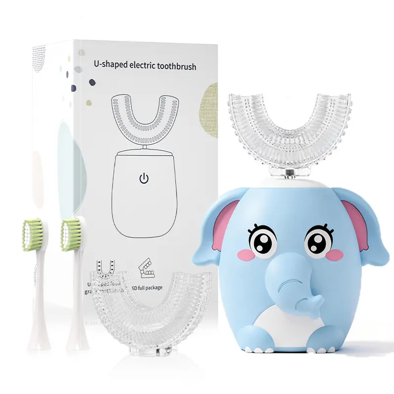 Kids Electric Toothbrush U Shaped auto brush Children Rechargeable Sonic Toothbrush Toddler baby toothbrushes kit travel toothbrush kids gift Oral Care Tools Dental Cleaner Blue Elephant (2-6 Years Old) Christmas gift