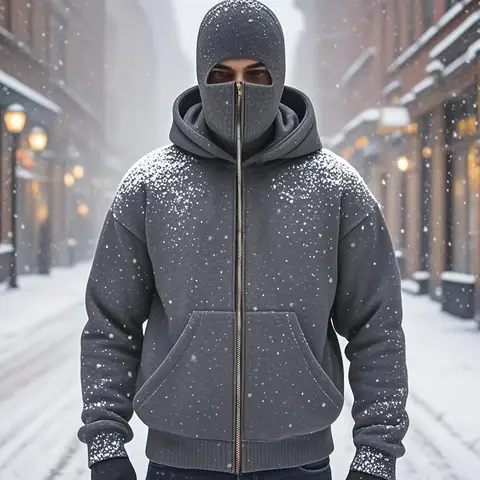 Men's full zipper double hooded sweatshirt - A warm sweatshirt with a front zipper design, loose lightweight jacket suitable for fitness, outdoor winter wear - Zipper Closure Hooded - non-elastic fabric, hand-washable - ideal for winter activities