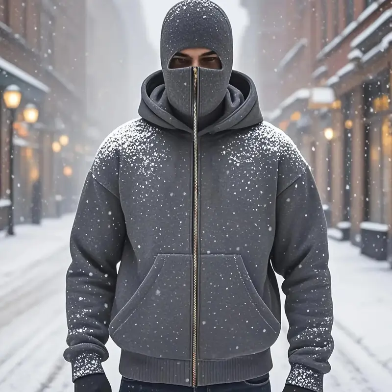 Men's full zipper double hooded sweatshirt - A warm sweatshirt with a front zipper design, loose lightweight jacket suitable for fitness, outdoor winter wear - Zipper Closure Hooded - non-elastic fabric, hand-washable - ideal for winter activities