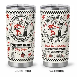 Vintage Safety Warning Electricity Tumbler Custom Name, Retro Funny Industrial Gift Cup