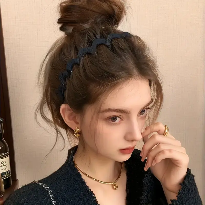 2Pcs Wavy Teeth Hair Hoops, Lazy Braiding Headbands for Women, Non Slip Double Row Jagged Hair Band to Fix Bangs, High Cranial Top Hair Accessories