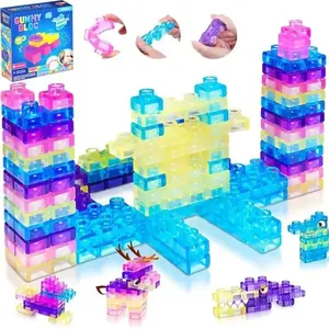 40pcs Squishy Jelly Building Blocks, Soft Stretchy Colorful Gummy Blocks, Kids' Creative Play, Tabletop Games, Fun Educational Toys
