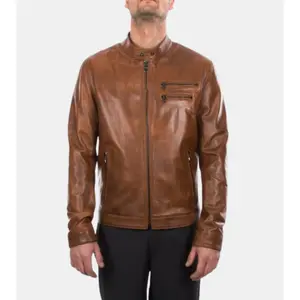Sovian Men's Brown Distressed Leather Jacket