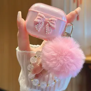 Cute Bowknot Design Earphone Case with Decorative Chain, 1 Set Fashion Earphone Protector Cover, Headphone Cover, Earphone Accessories Compatible with AirPods/Samsung/HUAWEI