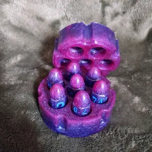 Epoxy Resin D&D Bullet Dice with Revolver Cylinder Cary Case Purple Glitter Design Dice Set