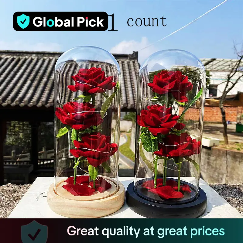 Everlasting Rose in Glass Dome with Light, Artificial Rose Desktop Ornaments without Battery, Anniversary Birthday Gifts for Mom Girls Girlfriend Her,