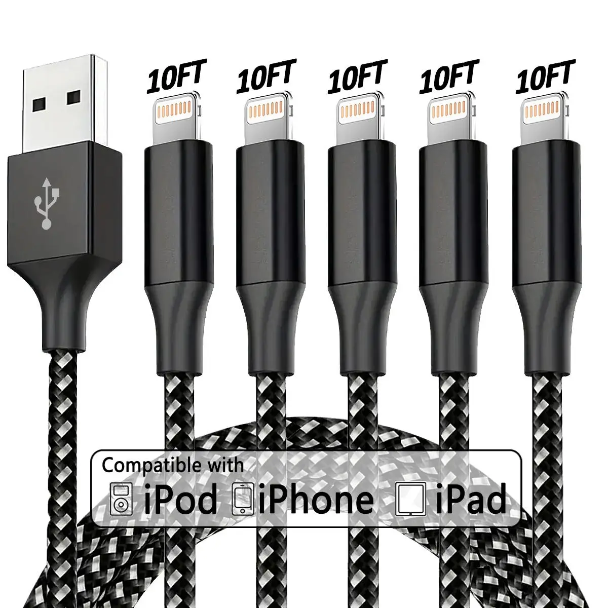 10FT [Apple MFi Certified] USB A for Lightning Cable Nylon Braided Cable Charging Compatible With iPhone Apple 14 13 12 11 Pro Max XR XS X 8 7 6 Plus