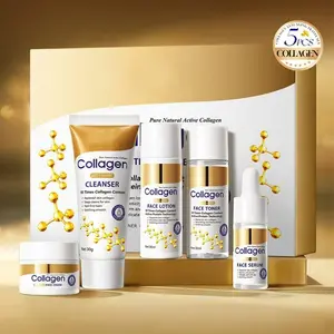 Collagen Anti-Wrinkle Travel Set, 5-Piece Skincare Kit, Face Wash, Toner, Lotion, Serum, Cream, Hydrating, Portable, All Skin Types