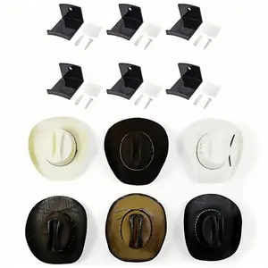 6 Pack Adhesive Hat Hooks for Wall, Cowboy Hat Rack, 2 Installation Methods of Hat Organizer, Wider Brim Cowboy Hat Holder, Strong Adhesive Hat Rack for Wall - Black