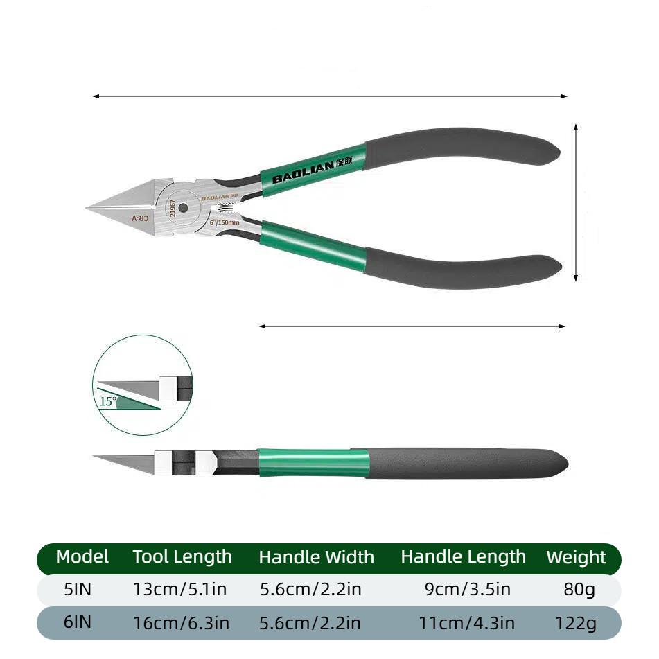 Multi-Functional Wire Cutter Pliers, Angled Diagonal Wire Cutting Tool for Electricians, High Hardness CR-V Steel Sharp Pliers for Soft Wires, Circuit Boards, Model Trimming, Plastic Parts, Electronic Components and Cable Ties