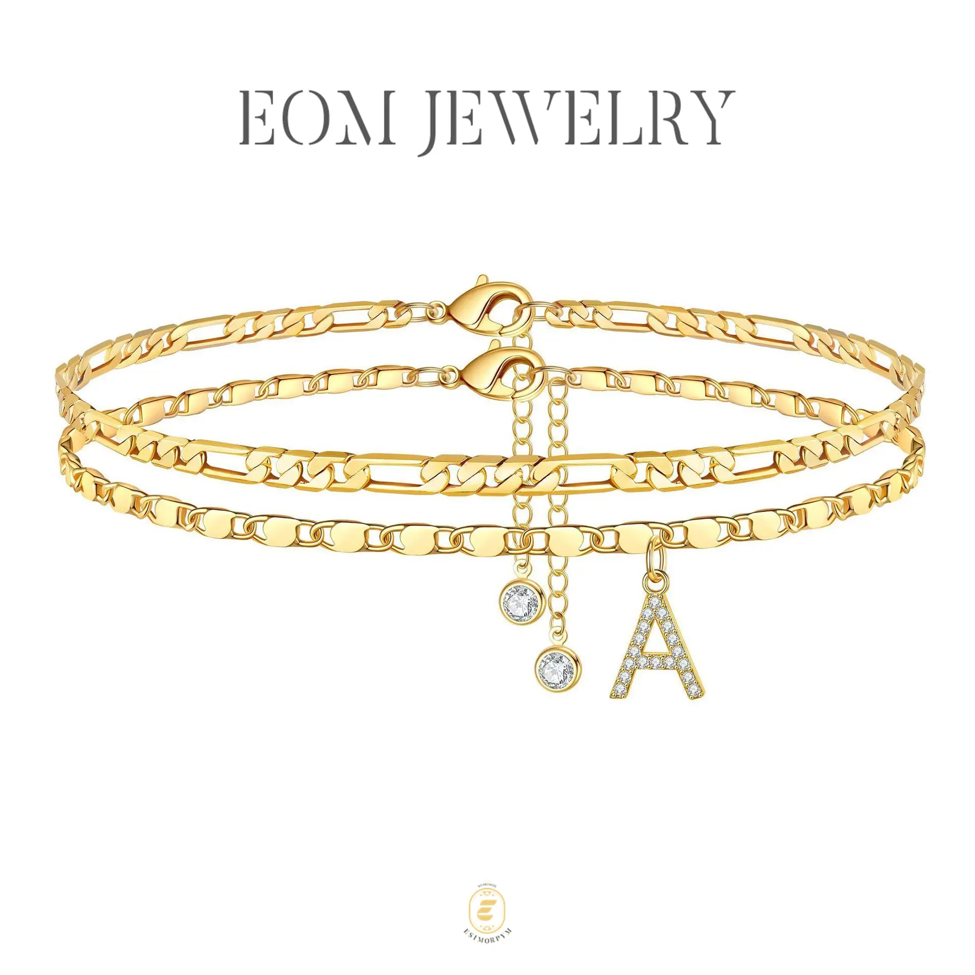 EOM Layered Letter Anklets Brass Initial Pendant Ankle Chain Set Golden Alphabetical Ankle A-Z Birthday Anniversary Gifts for Girls Women Costume Jewelry Accessories