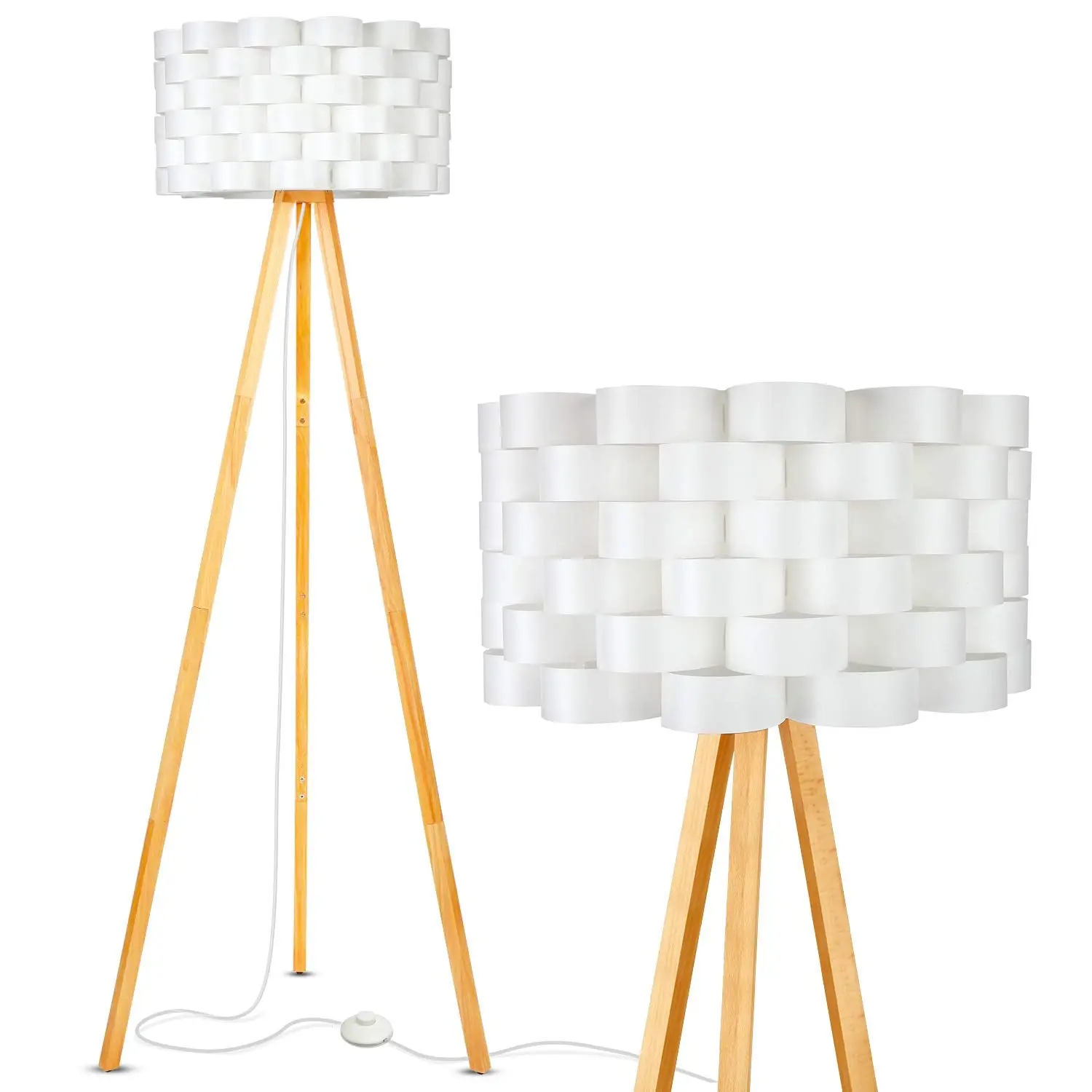 Brightech Bijou LED Floor Lamp, Standing Lamp for Bedroom Reading, Tripod Lamp for Living Rooms & Offices, Great Living Room Décor, Bohemian & Vintage Tall Lamp With Soft Light Bulbs - Natural Wood