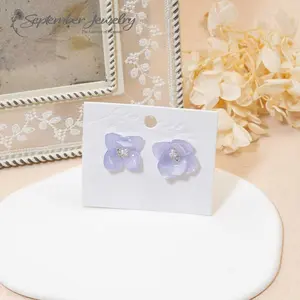 Double Petal Lavender Hydrangea Earrings – Real Flowers, Stainless Steel, 3/4"