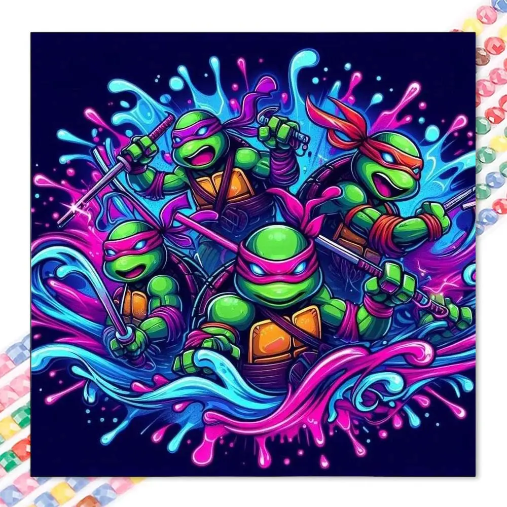 1 set of DIY diamond painting kit, 5D diamond art set, Diamond Art Tools, DIY decoration Ninja Turtles, colorful, vibrant mosaic, diamond art, DIY art home decoration, suitable for Christmas, Anime Design, Handicraft, Handcraft
