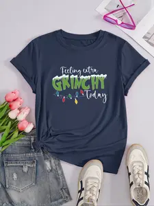 Grinch Christmas Graphic T-Shirt, Casual Fitted Top, Happy Holidays Gift, All Seasons Wear, Stylish Holiday Apparel