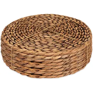 Woven Placemats (Set of 13.5inch or 8, Brown Washed) Round Placemats, Wicker Placemats, Rattan Placemats, Plate Chargers
