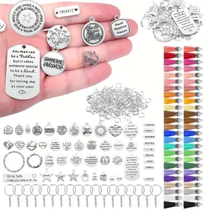 Pack of 350 Motivational Keychain Accessories Set with 50 Inspirational Words Charms, 50 Keychain Tassels, 50 Keyring with Chain, 200 Open Jump Rings for Keychain Making, DIY Crafting