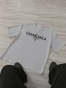 Casablanca Morocco Letter Print Short Sleeve Long T-Shirt, Sporty Fitted Fashionable Comfort Design, Perfect for Casual, Daily Wear, Relax Days
