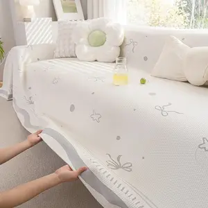 Creamy Ice Silk Sofa Cover, Full-Body Cat Scratch Guard, Soft Breathable Sofa Protector, Reusable All-Season Retro Style