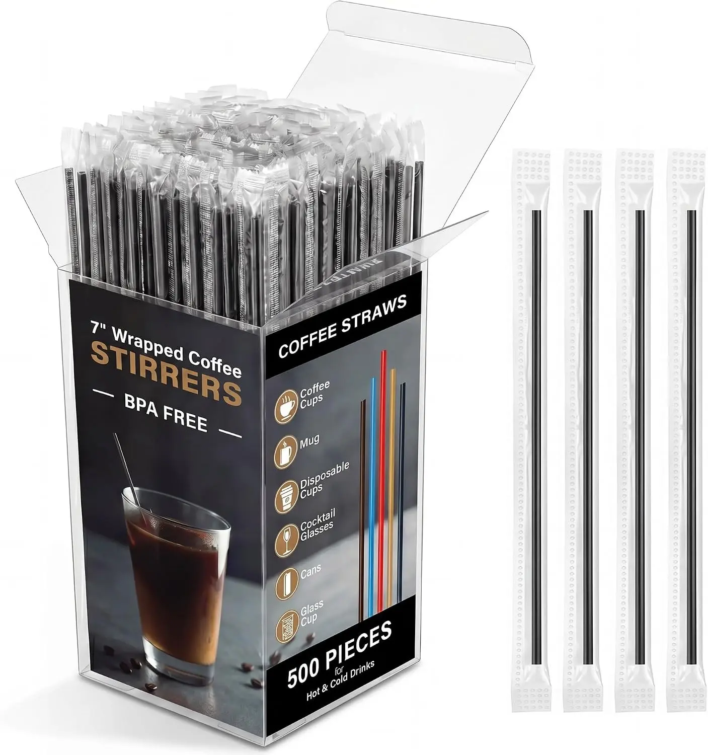 500 Individually Wrapped Coffee Stirrers, Disposable Plastic Coffee Straws | Made of food-grade polypropylene (PP), BPA-free with thick walls that resist cracking for safe sipping. parties and events.