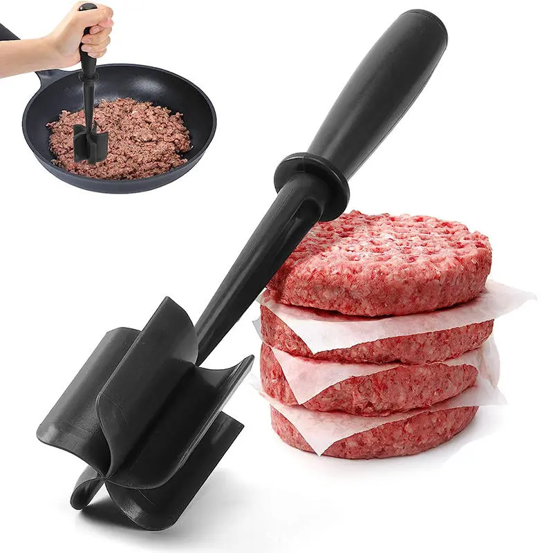 Premium Heat-Resistant Meat Chopper with Handle, 28 * 6 * 6Cm 78g Sturdy Black Hamburger Maker & Masher for Ground Beef/Ground Turkey, Curve Shredder Kitchen Utensil (Abs Construction)