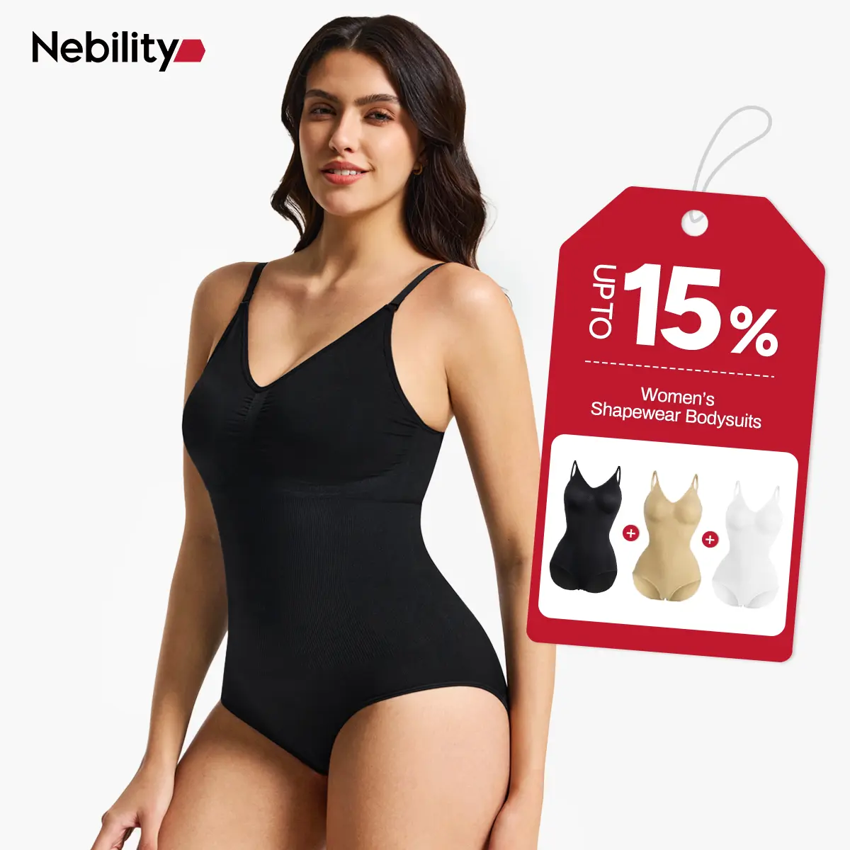 Nebility Women's Seamless Tummy Control Shapewear Bodysuit with Spaghetti Straps, High Waist Body Contouring Underwear for Waist Training, Seamless Bodysuit, Women's Clothes, Compression, Bodysuit Shapewear