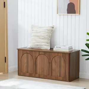 Giratree 43" Wooden Storage Chest with Flip-Top Lid, Farmhouse Entryway Storage Trunk Bench with Arched Front for Hallway, Bedroom, Living Room