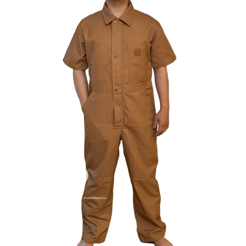 Men's Short Sleeve Workwear Coverall - Lightweight Cotton for Warm Weather Brown/Navy Jumpsuit
