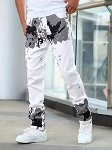 White Jeans For Men Straight-Leg Denim Pants Four Seasons Comfortable Casual Slim Fit Hip-Hop Style Trousers Suitable For Everyday Wear