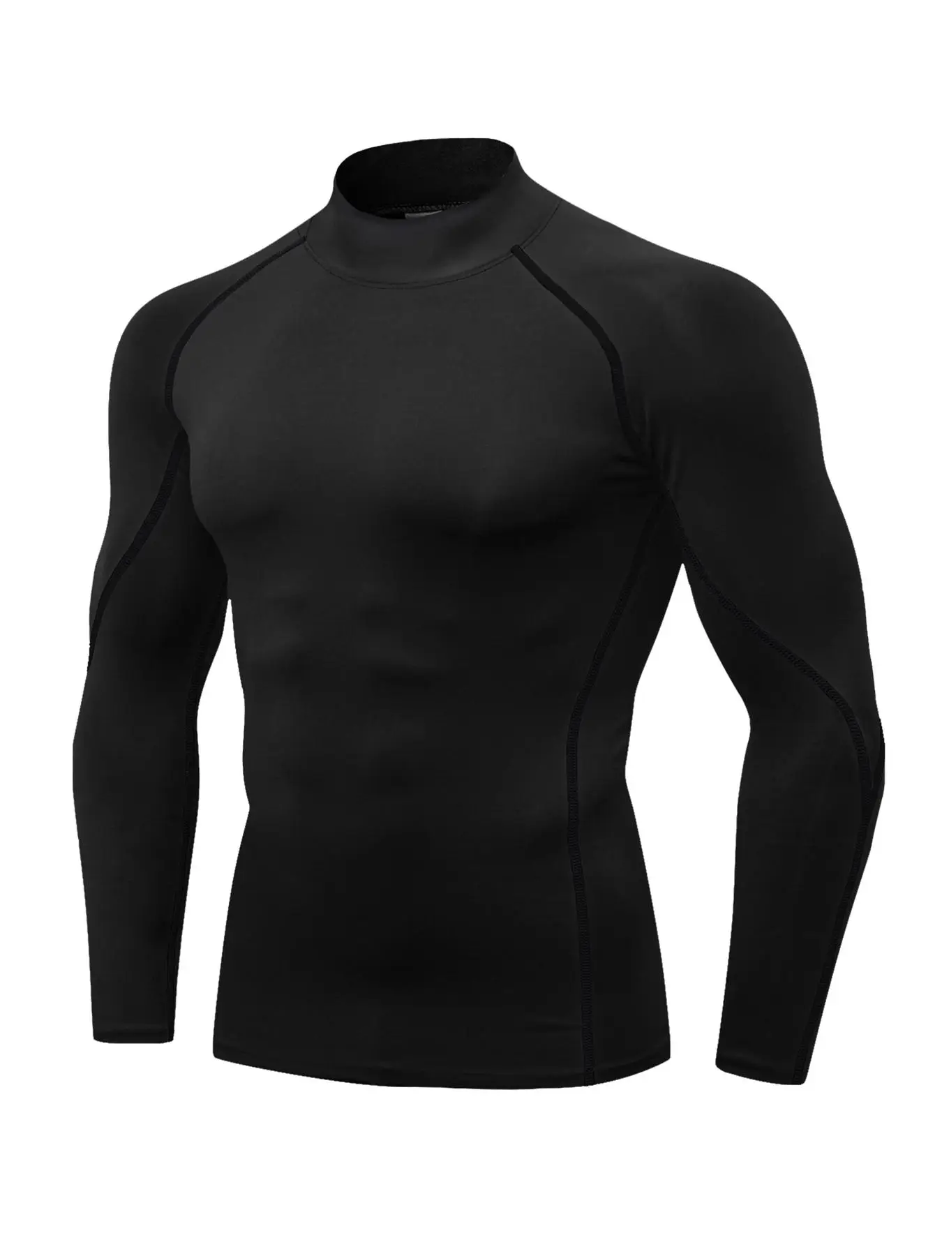 Men's Solid Long Sleeve Mock Neck Sports Tee, Quick Drying Breathable Raglan Sleeve T-shirt, Casual Sporty Top for Spring & Fall