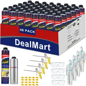 Spray Foam Insulation Kit (48 x 26.5 oz./960 Board Ft), Closed Cell Wide DIY Spray Foam, Self-Expanding Adhesive Insulation, Includes Gun & Cleaner, for Garage Doors, Attics & Walls, 48-Pack