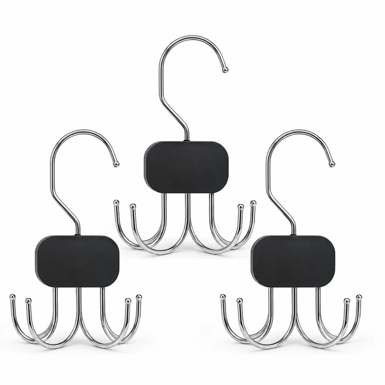 3-Pack Wooden Tank Top & Bra Hangers, 2026 Upgraded Closet Organizer with 360° Rotating, Foldable Design for Hanging & Space-Saving Storage, Stainless Steel Components (Black)