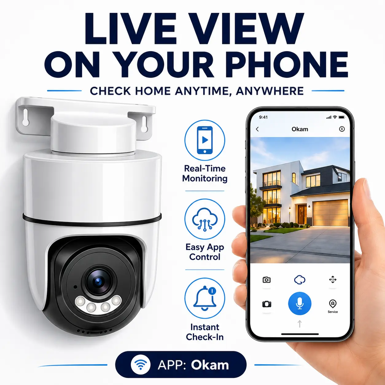 Instavision WiFi Security Camera for Home, Remote Pan Tilt Camera with Live Phone View and Motion Detection