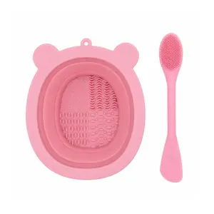 Bear Silicone Makeup Brush Cleaning Bowl Set, Foldable Portable Brush Pad, Deep Clean Reusable, Soft Non-Damaging for All Brushes