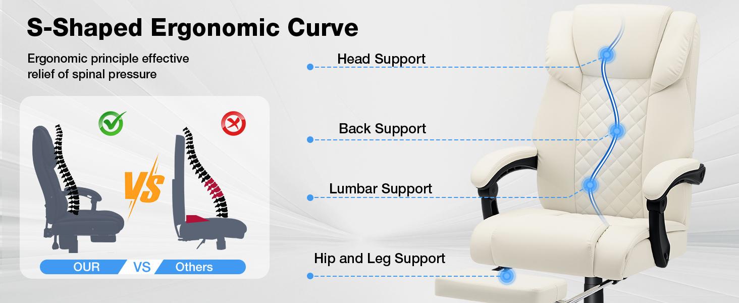 HOFFREE 7 Points Vibration Massage Office Chair with Heat Ergonomic Executive Office Chair with Footrest Reclining Home Office Desk Chairs Beige