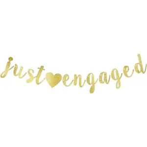 Just Engaged Banner, Engagement Party Gold Gliter Paper Sign Backdrops
