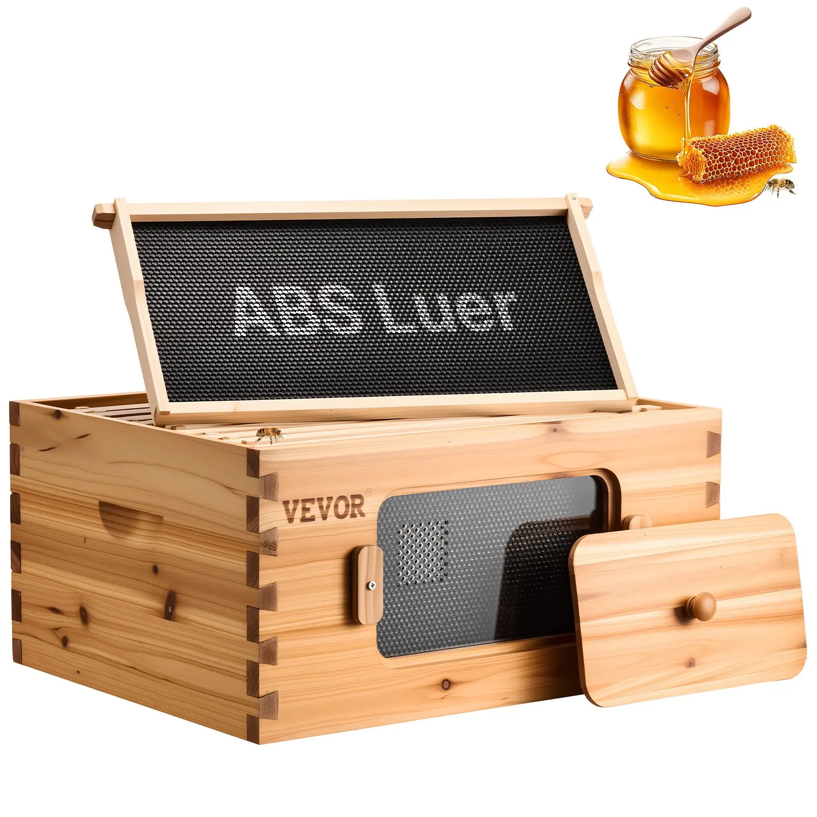 【Summerfinds】VEVOR Rectangular Langstroth Beehive Kit FX2 - Beginner Outdoor Beekeeping Tool Kit, 1 x Deep Box, Wax-Coated Natural Fir Wood, 10 Frames & Foundations, Transparent Acrylic Observation Windows, 19.8x16.29x9.64in/503x414x245mm, 7.1kg