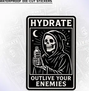 Hydrate Outlive Your Enemies Sticker, Edgy Gothic Skeleton Dark Humor Meme Stickers Waterproof Die-Cut Vinyl for Water Bottle Laptop Gifts