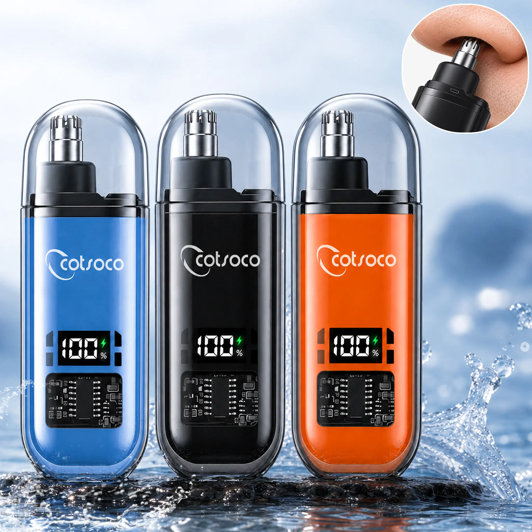 Cotsoco Nose Hair Trimmer for Men & Women, Painless Facial & Eyebrow Shaver with Dual-Edge Blades, USB Rechargeable Cordless Trimmer, IPX7 Waterproof with LED Display, Usb Rechargeable Trimmer Cordless Quiet Trimmer Multifunctional Hair Trimmer