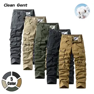 Clean Gent men’s cotton casual cargo pants, skin-friendly, comfortable, breathable fabric, solid color, practical multi-pocket design with zipper and button closure, stylish and trendy, suitable for daily commuting and business occasions, Father’s Day gif
